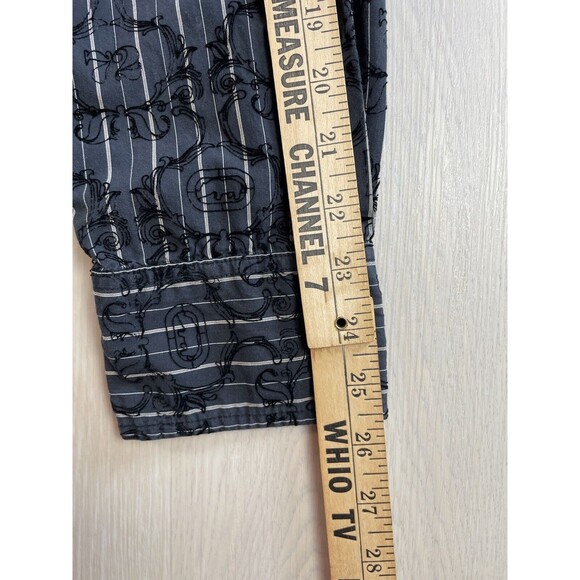 Ecko Unlimited Shirt Men's 2XL Black Emboss Design Long Sleeve Button Up Stripes - Picture 9 of 12